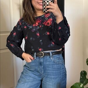 ANTHROPOLOGIE x Maeve Pullover Long Sleeve Rose Floral Blouse.‎ S